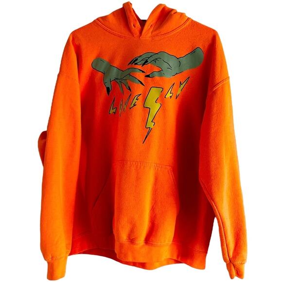 Lonely Ghost Hoodie Graphic Print Pullover Kangaroo Pocket Skater Orange Large - Picture 2 of 4